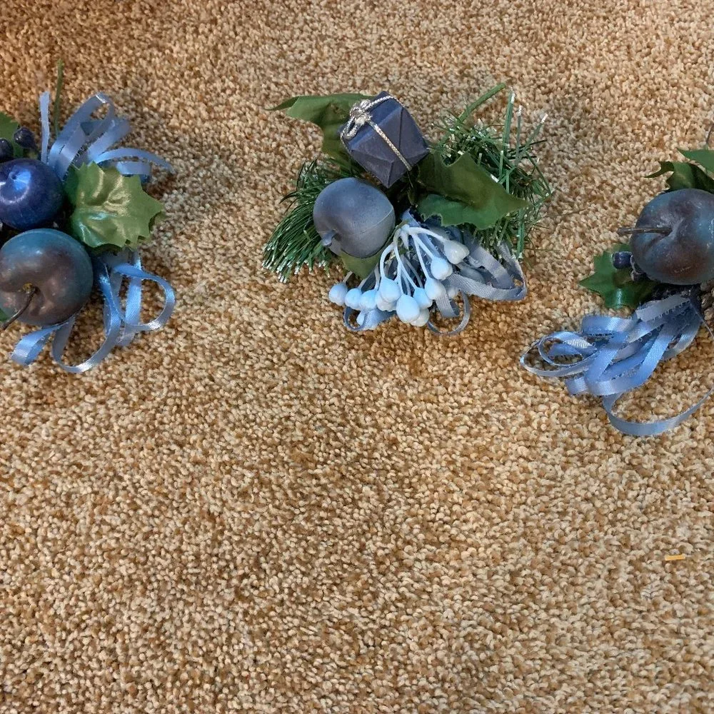 3 Blue Christmas floral picks